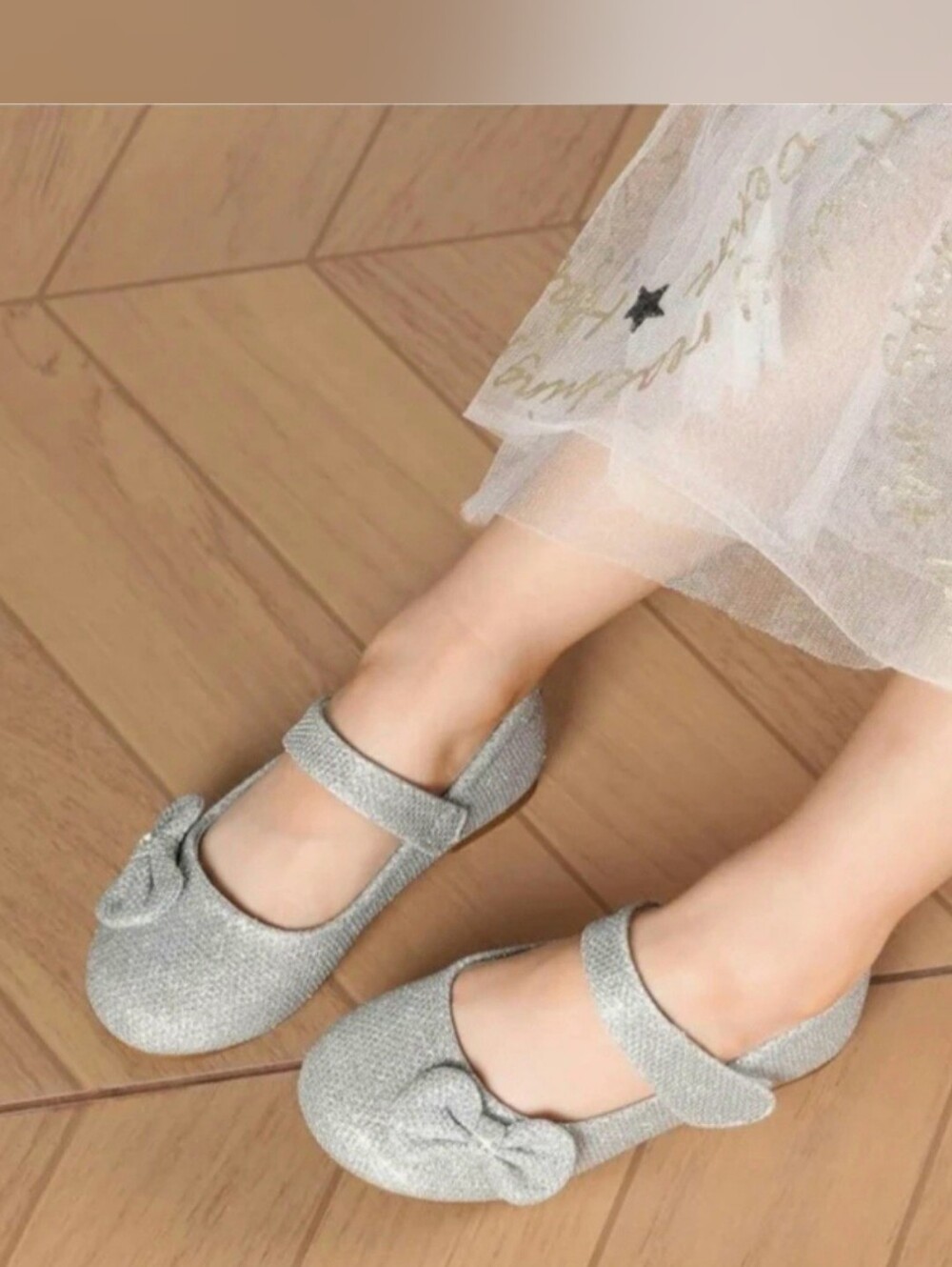 Silver Glitter Mary Jane Kids dress flats